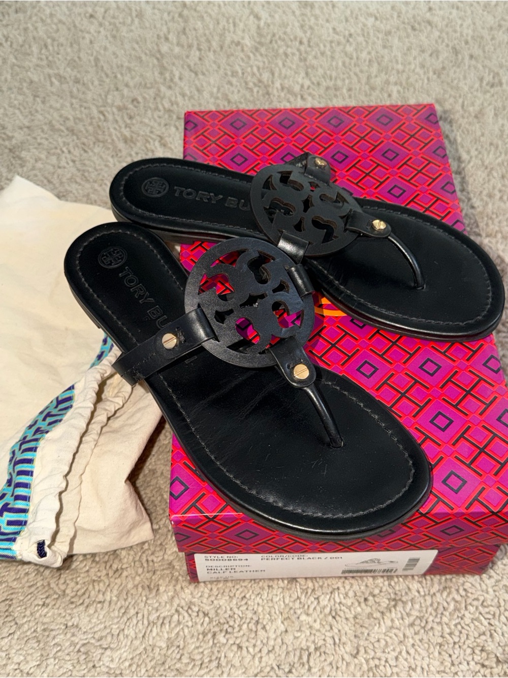 Tory Burch Matte Black Miller Sandals
